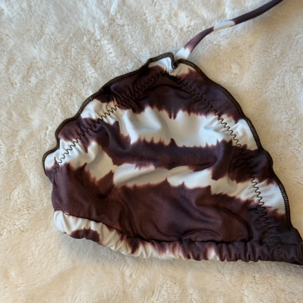 New! Frankies Bikinis Tidal Triangle Tie Dye Bikini Top brown 31062